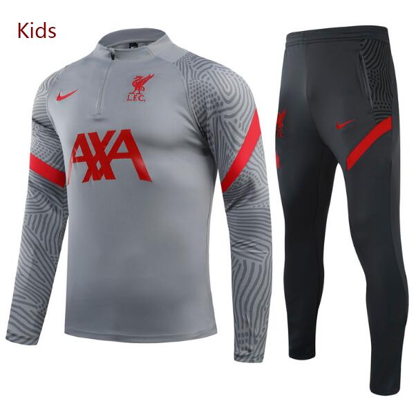 Kids Liverpool Light Grey Sweatshirt and Pants Training Kits 2020/21